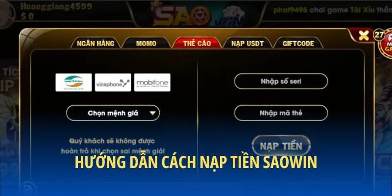3 cách nạp tiền SAOWIN siêu nhanh cho bạn